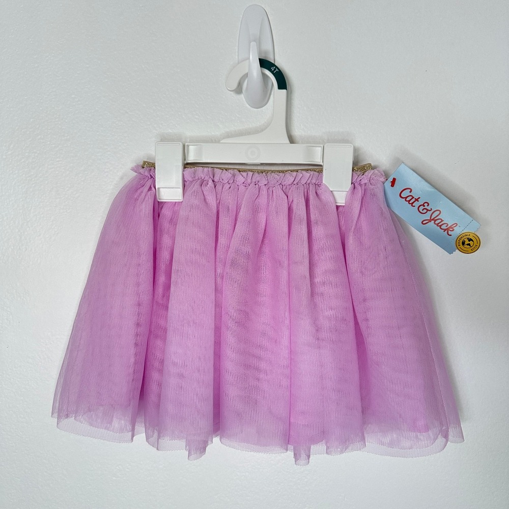 Cat & Jack Girls 4T Purple Tulle Tutu Skirt Gold Glitter Waistband NWT Z96K8Z